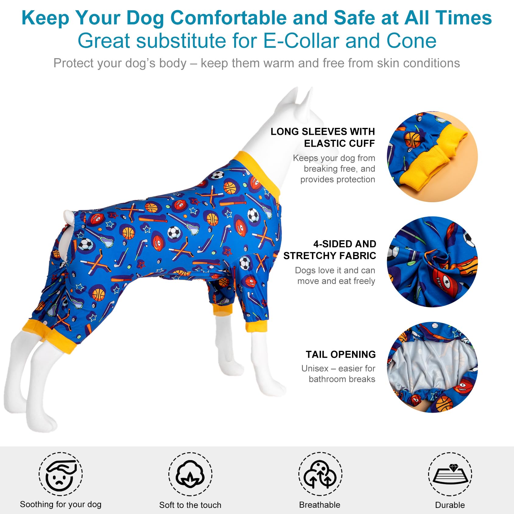 LovinPet blue sports print design dog pajamas for daily wear