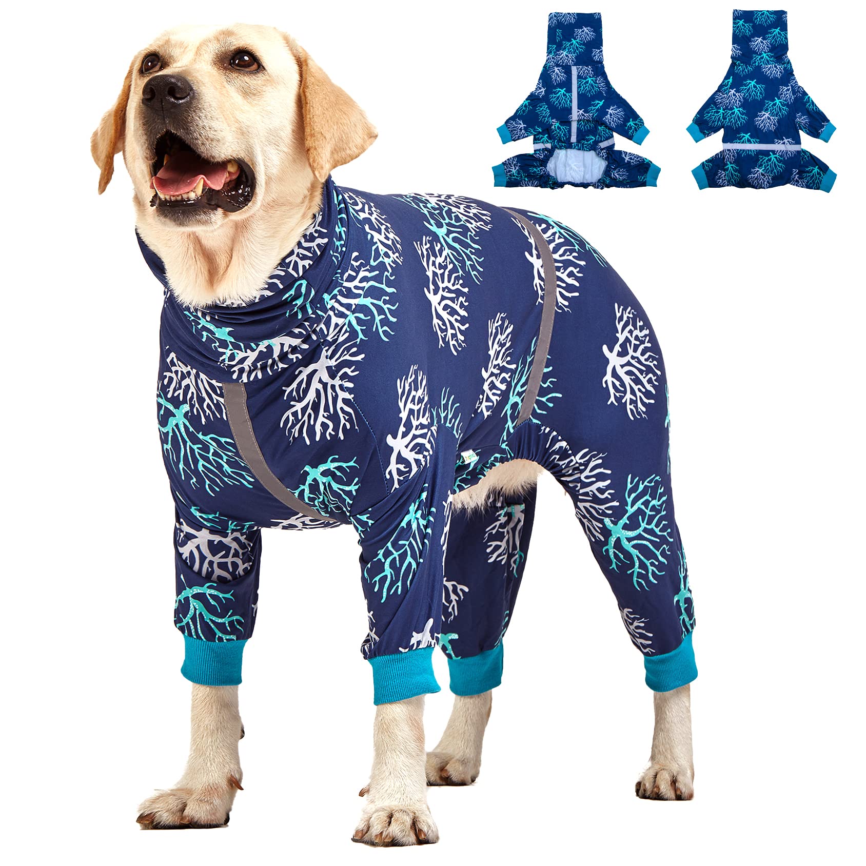 LovinPet boxer dogs onesie front view provides a comfortable recovery fit for dogs.