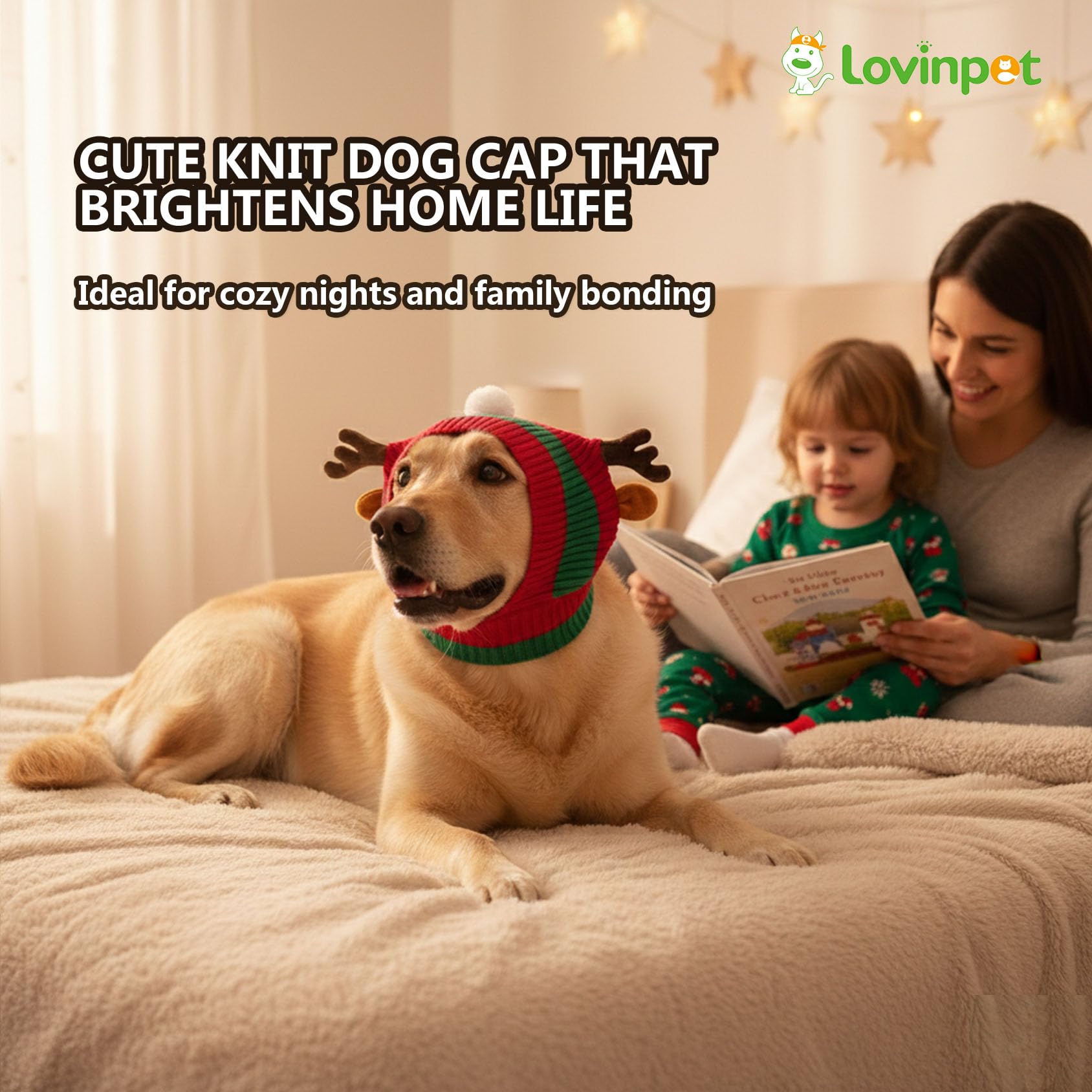 LovinPet Christmas dog hat snood antler design for holiday photos