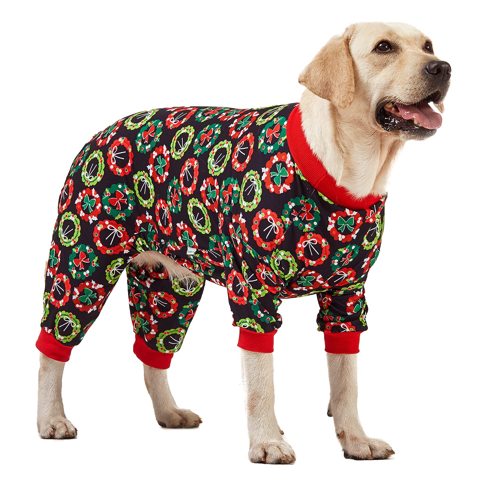 LovinPet dog christmas onesie large dog front view shows full-coverage warmth.