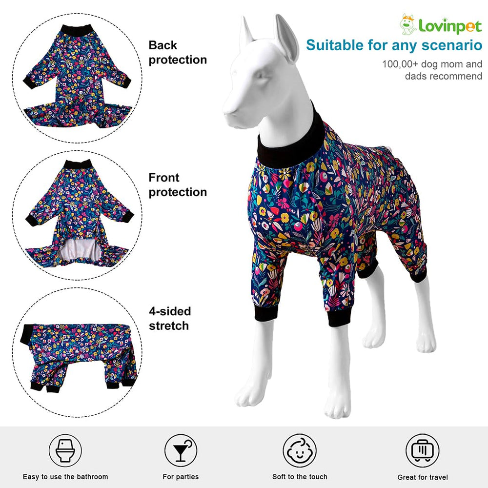 LovinPet dog onesie offers full-coverage comfort for lounging or light outdoor outings.