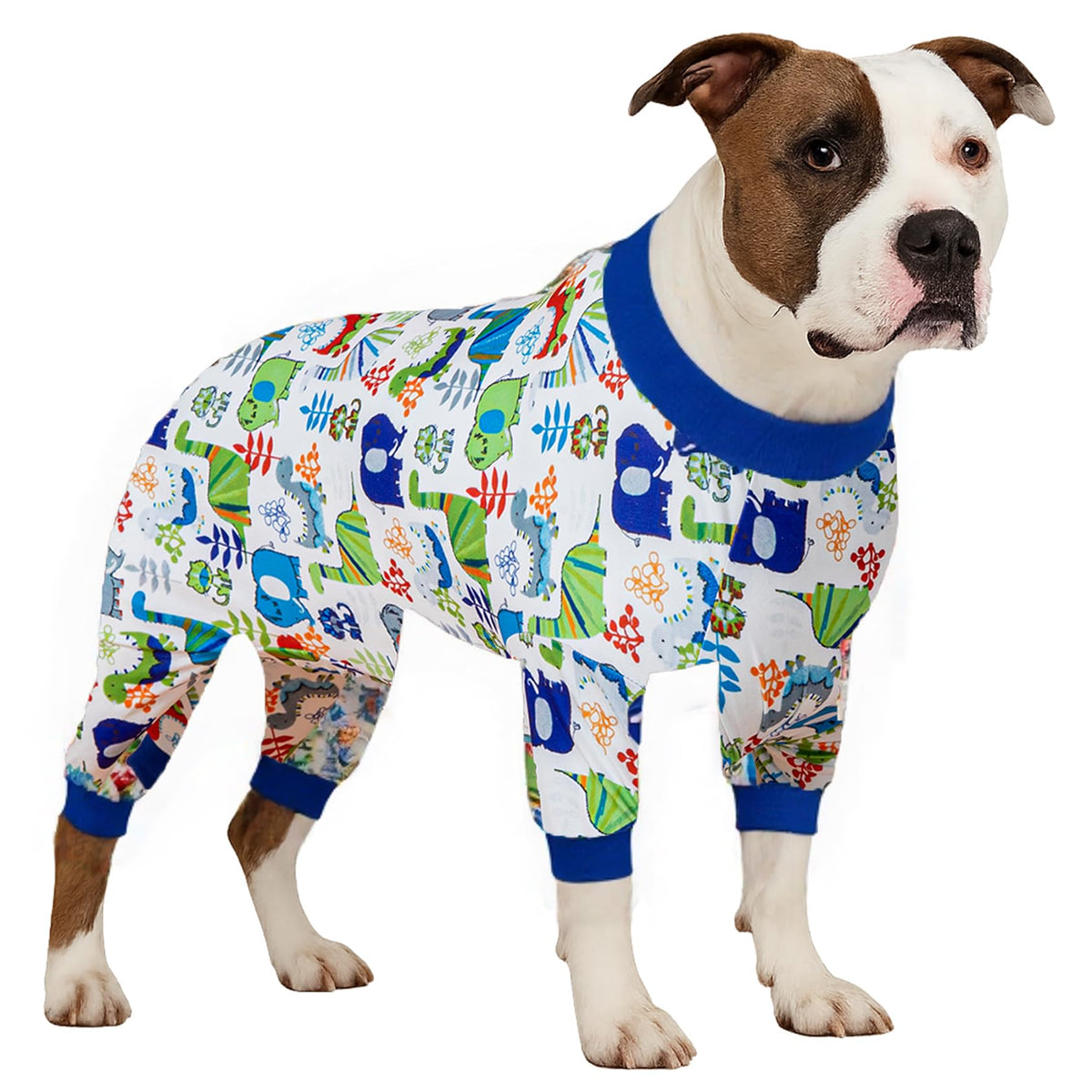 LovinPet dog onesie front view in blue-grey 3XL supports recovery comfort.