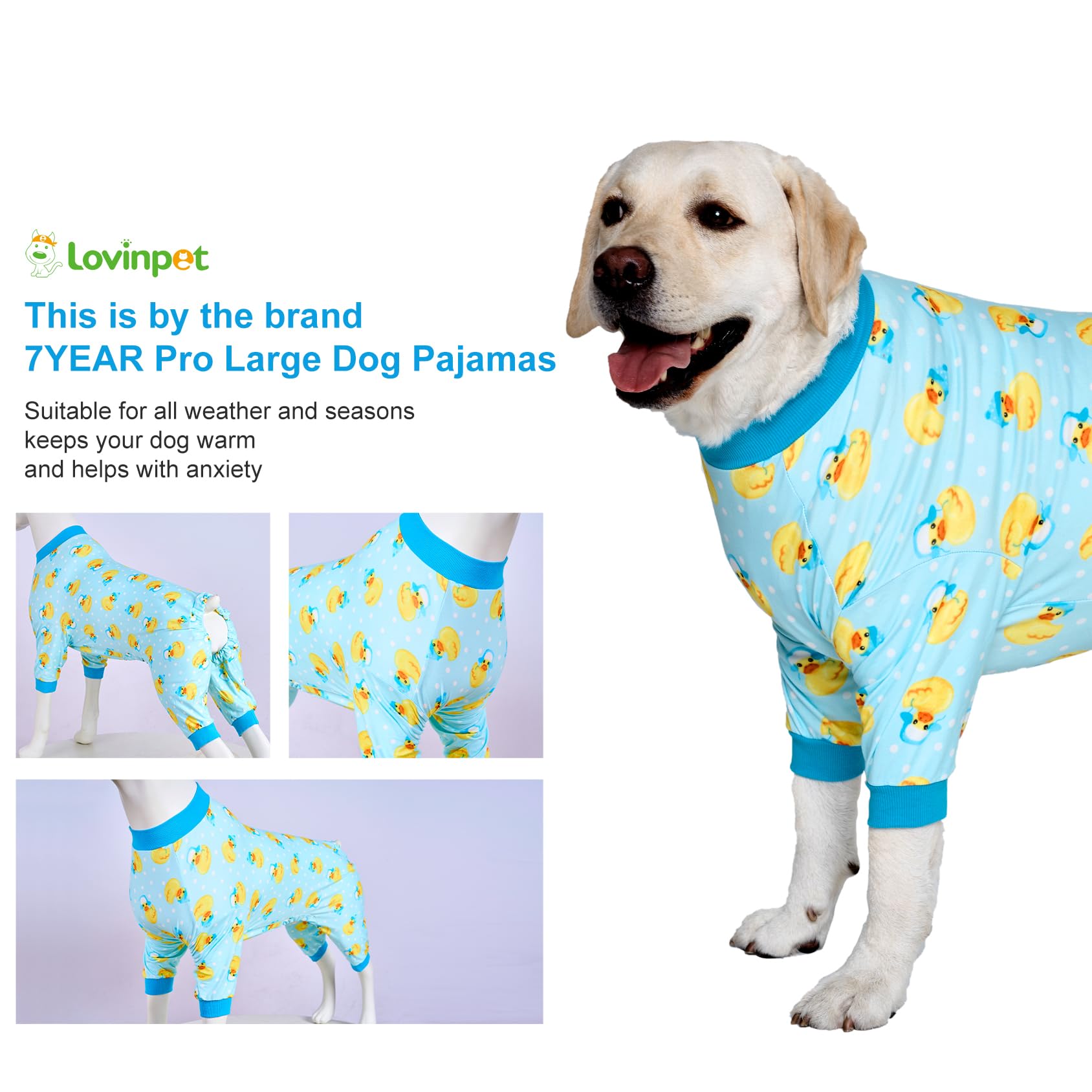 LovinPet dog-pajamas blue-print back view shows full coverage design