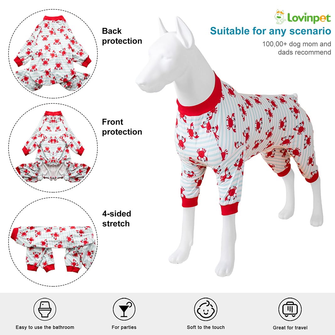 LovinPet dog pajamas crab print close-up shows playful design and soft fabric.