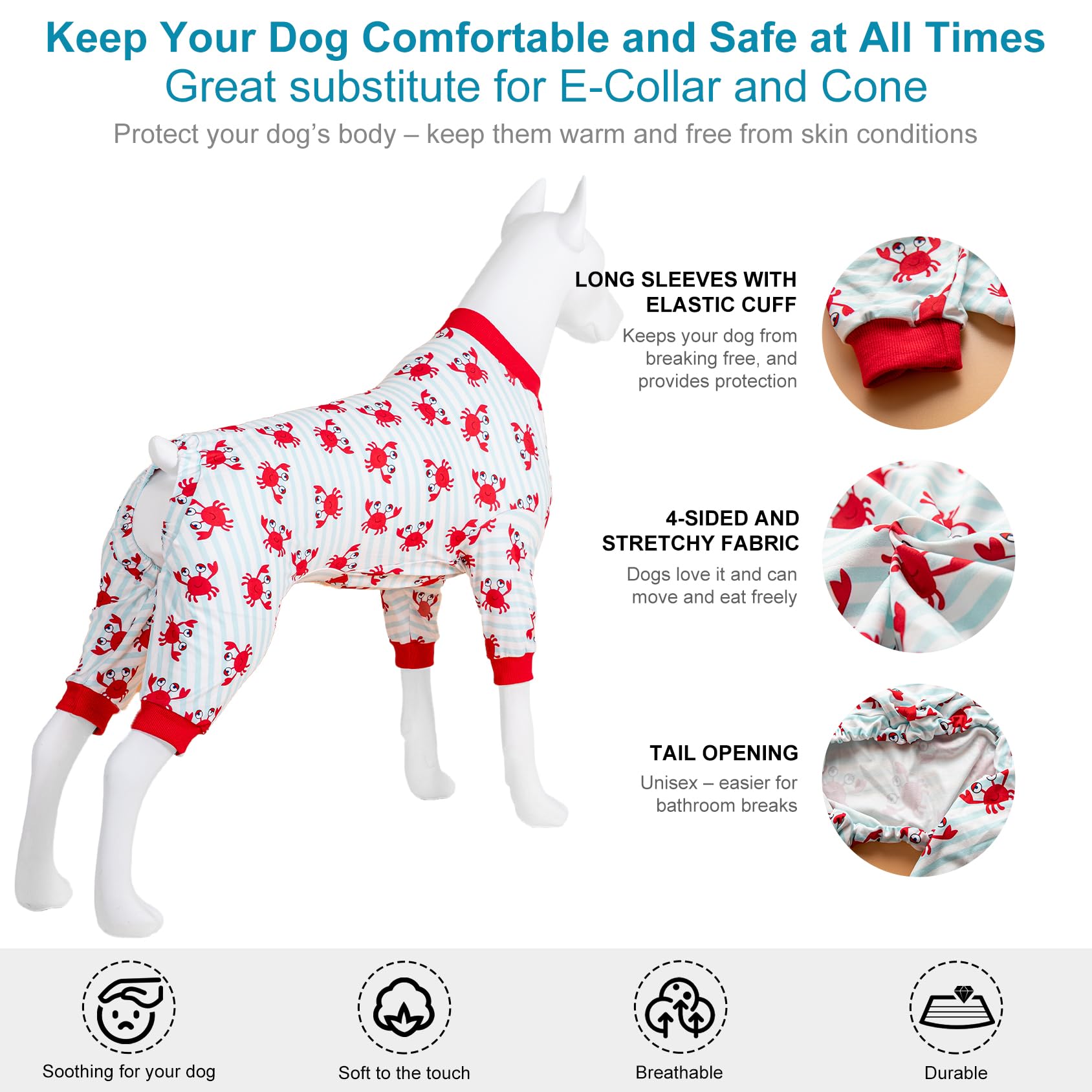 LovinPet dog pajamas fabric close-up reveals cotton-thread weave for colorfast prints.