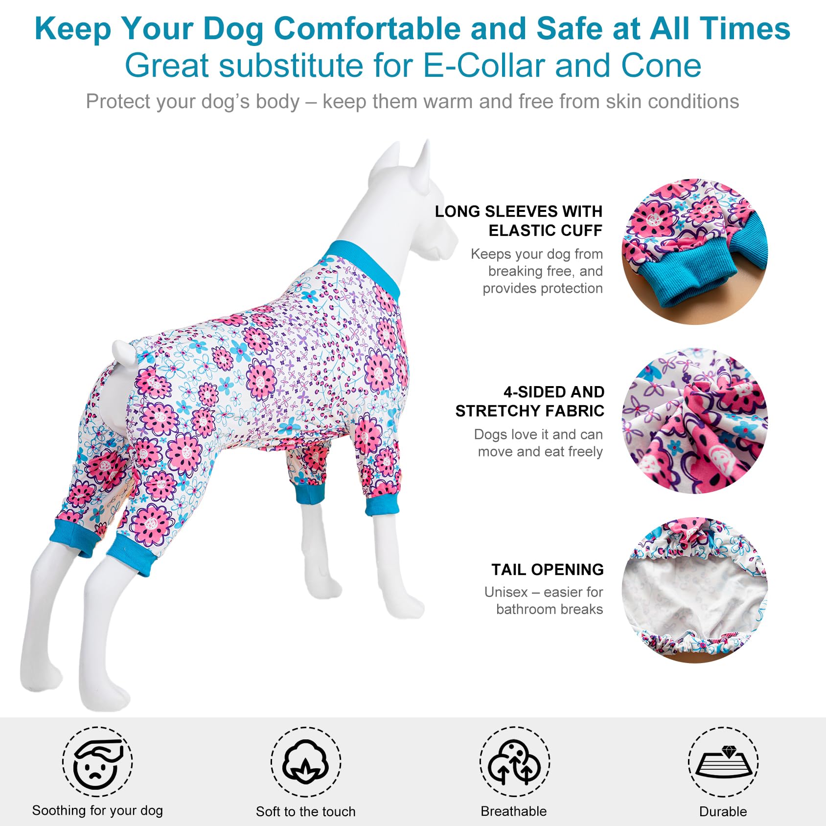 LovinPet dog pajamas large breed stretchy fabric accommodates movement during play.