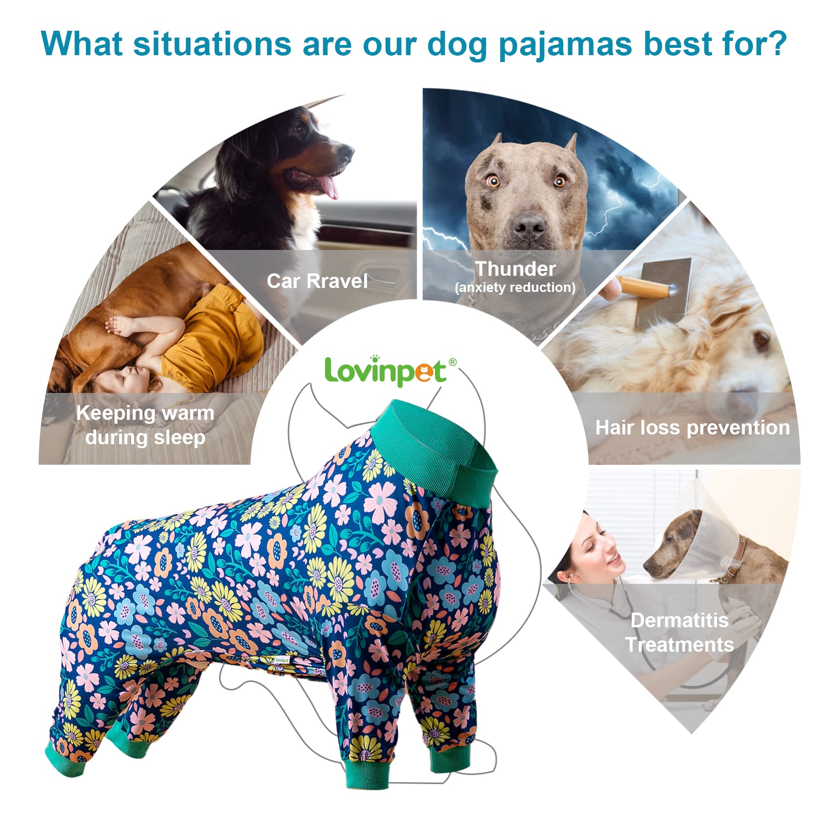 LovinPet dog-pajamas soft-material-65cotton-35poly offers breathable all-day comfort.