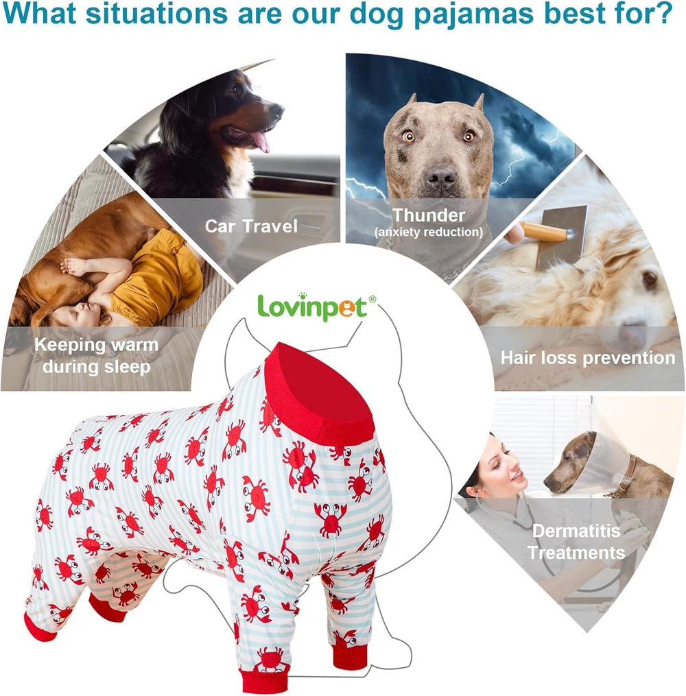 LovinPet dog pajamas whale print side view demonstrates cozy, machine-washable comfort.