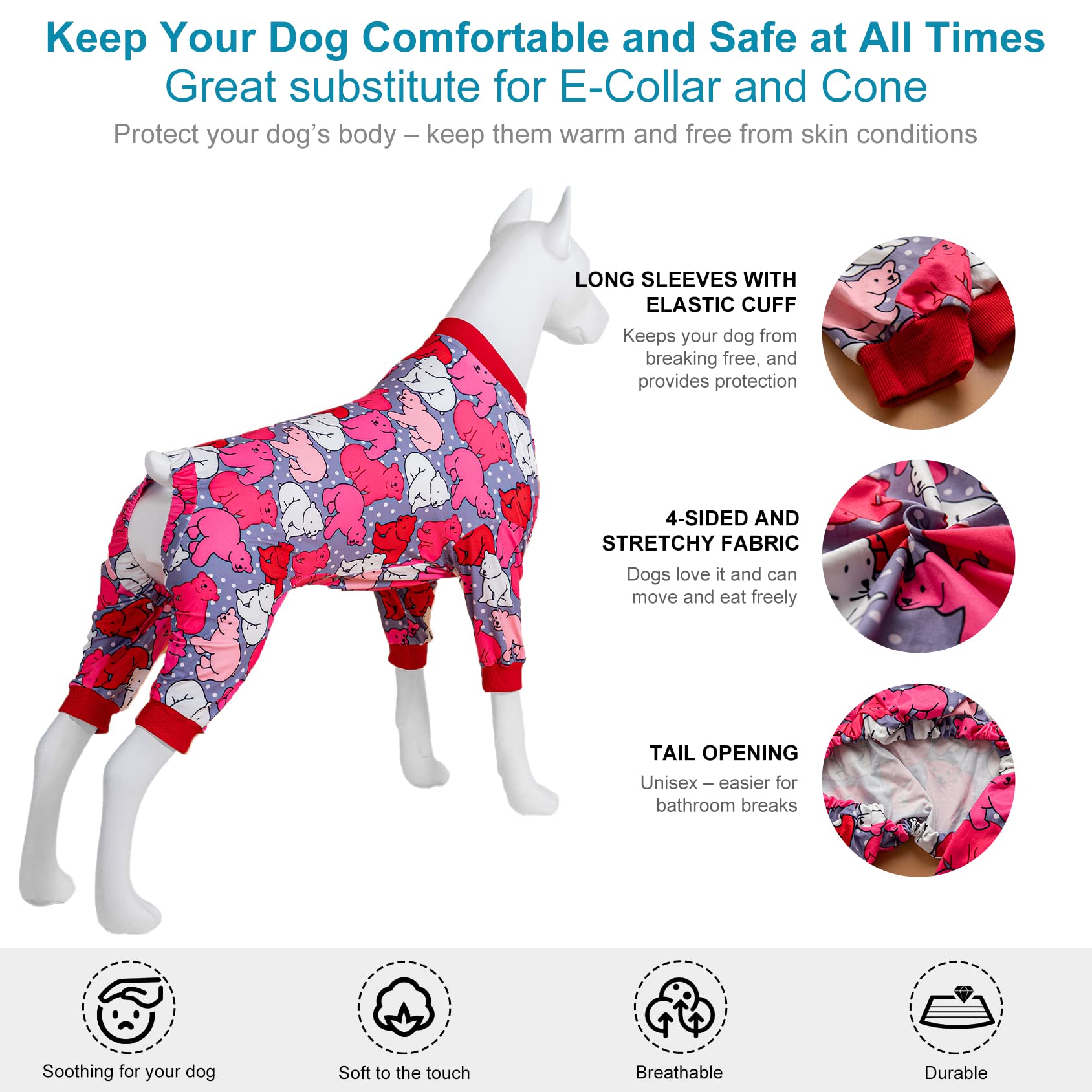 LovinPet polar fleece bear pink print pajama for cozy wear.