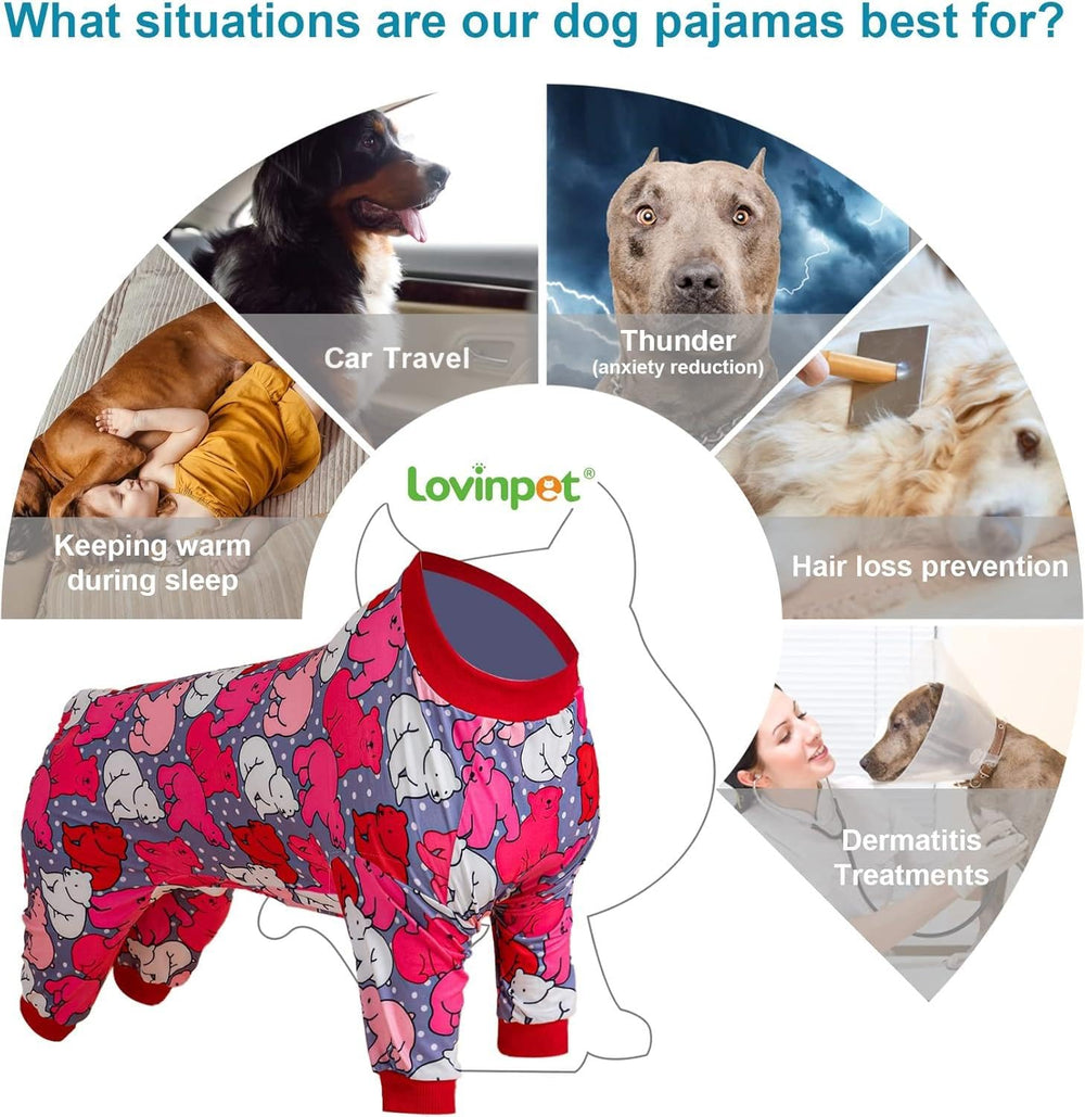 LovinPet Dog Pijama post-surgery recovery suit helps deter licking.