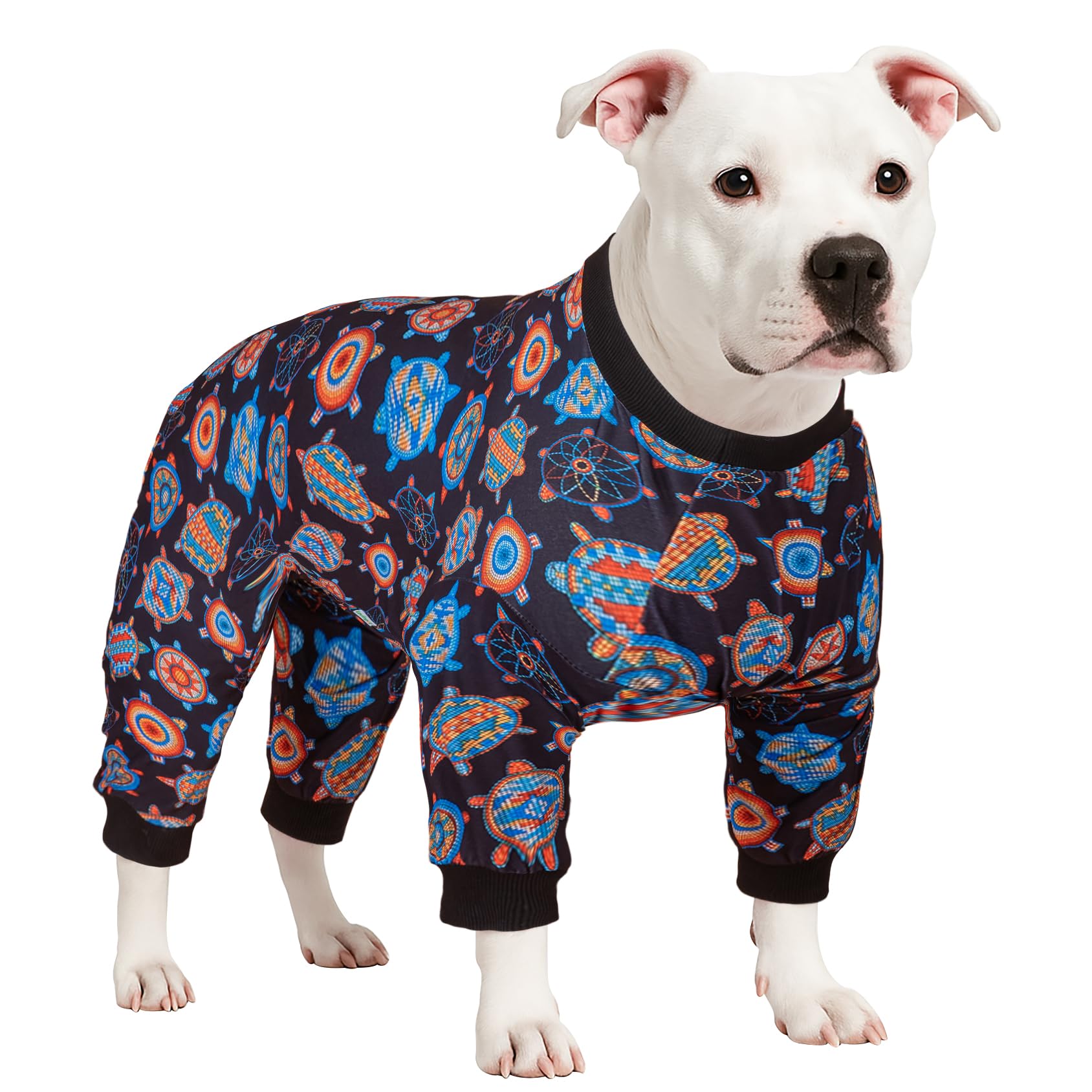 LovinPet dog PJS bodysuit full-coverage on medium dog for wound protection