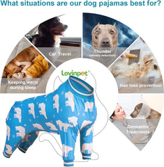 LovinPet dog pajamas with close-fit elastic design for secure wear.