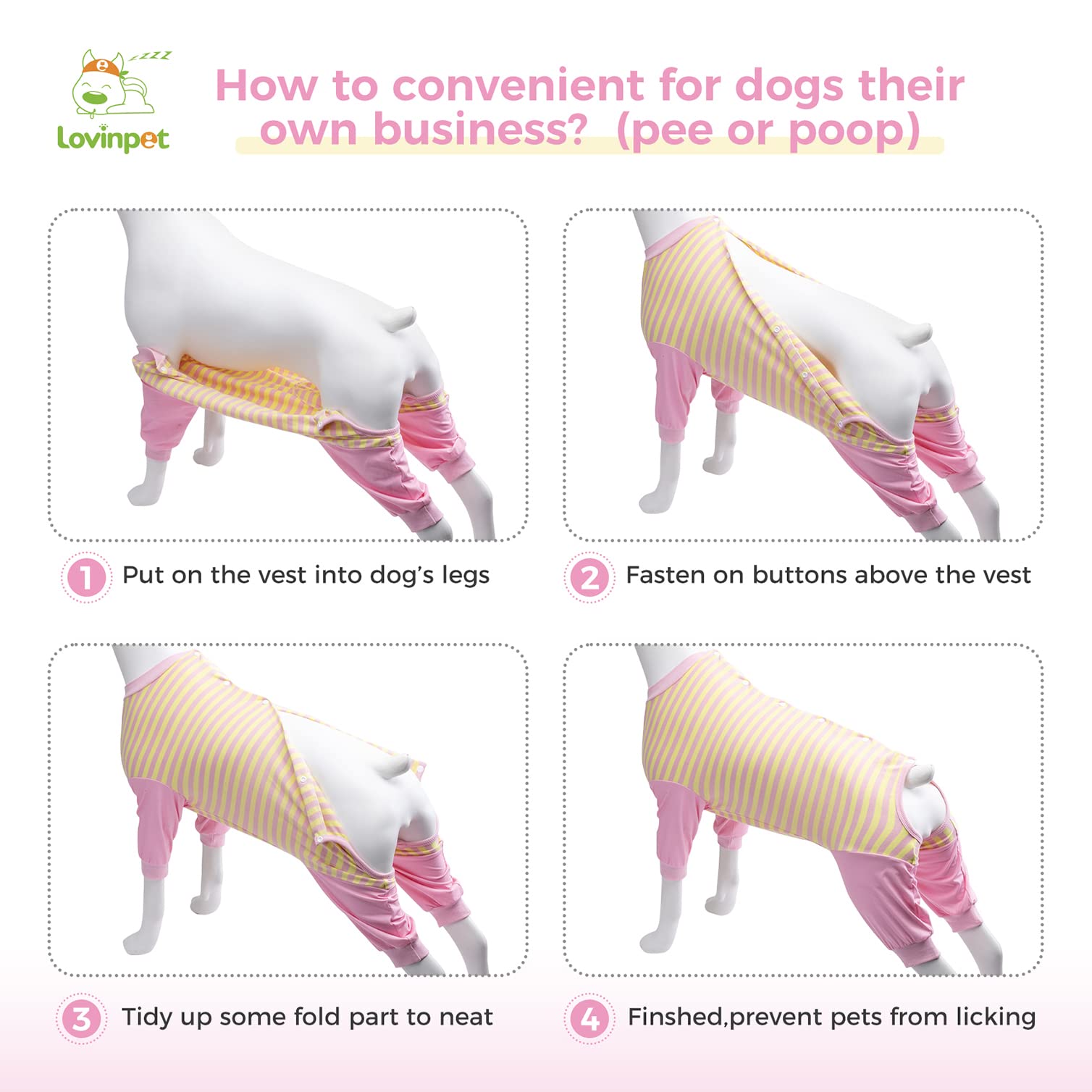 LovinPet dog recovery suit size guide shows versatile big-dog fits