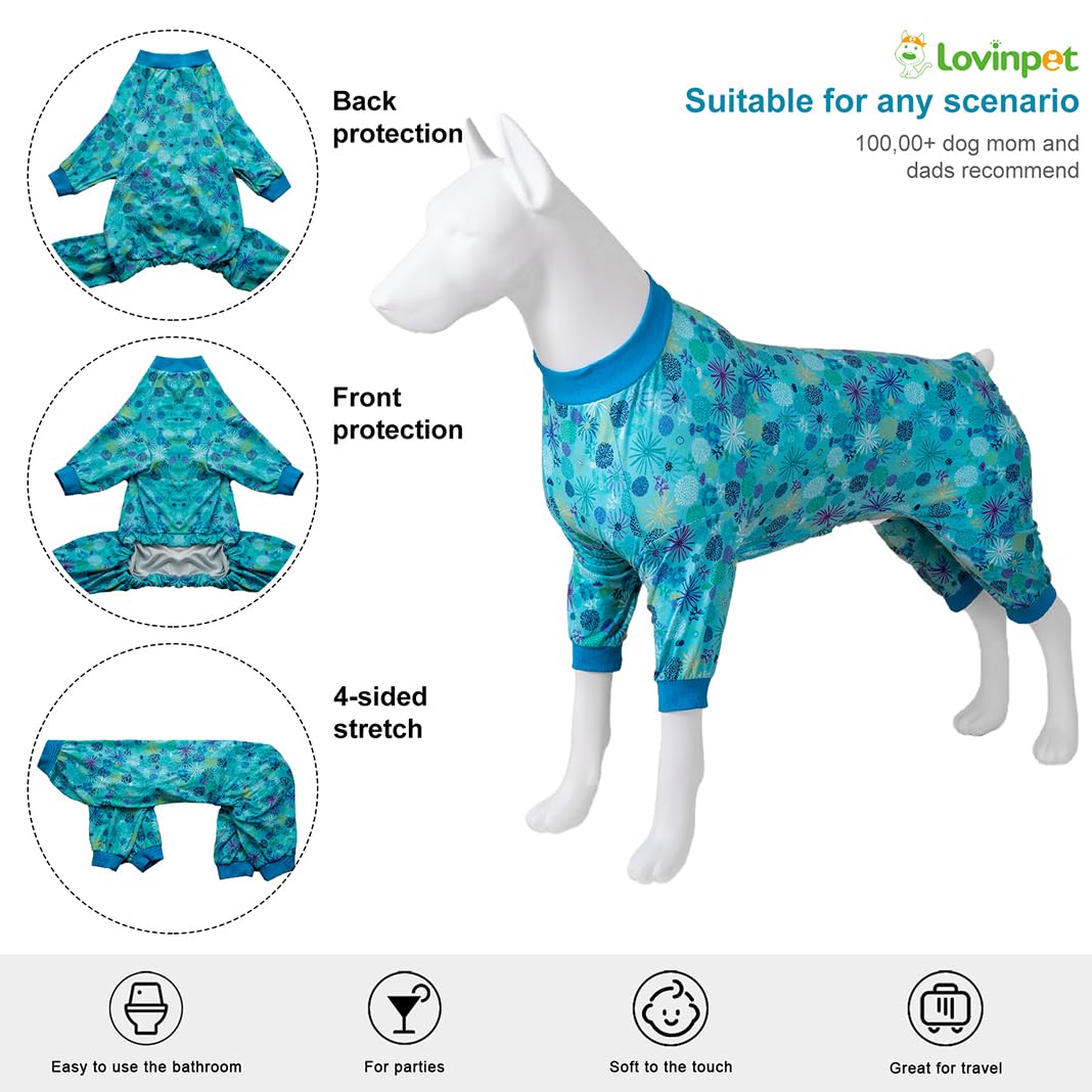 LovinPet dog sweatshirt Sea Plants Turquoise print back view shows full coverage for cooler days.