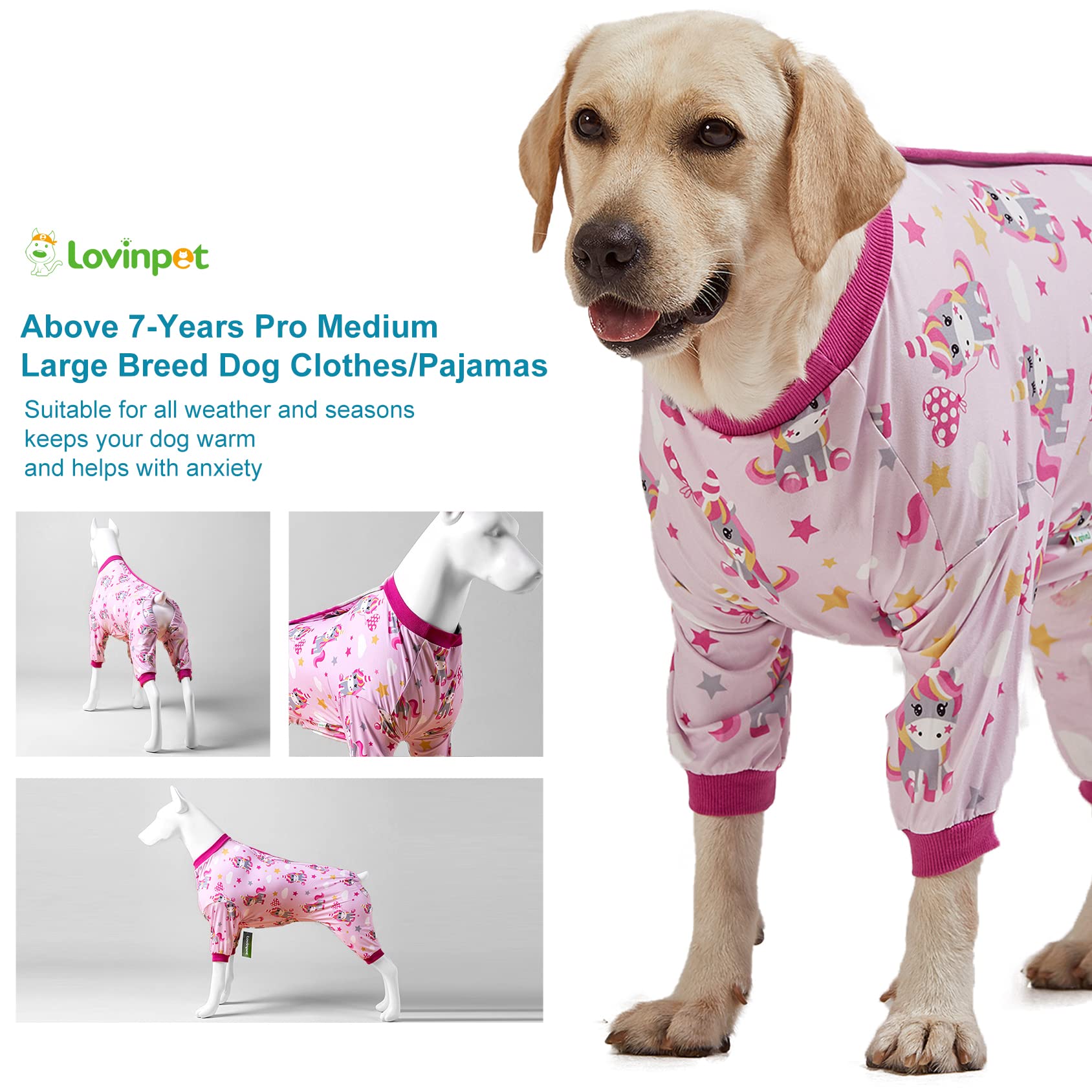 LovinPet unicorn-rose-pink-print size-2xl roomy fit for large dogs.