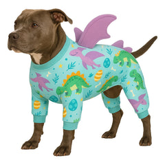 LovinPet four-leg onesie dog pajamas provide secure comfort for anxious dogs.