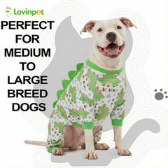LovinPet four-leg onesie fabric close-up reveals breathable cotton-poly knit with UV-shielding hints