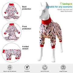 LovinPet full coverage dog PJs protect against dirt and incidental licking.
