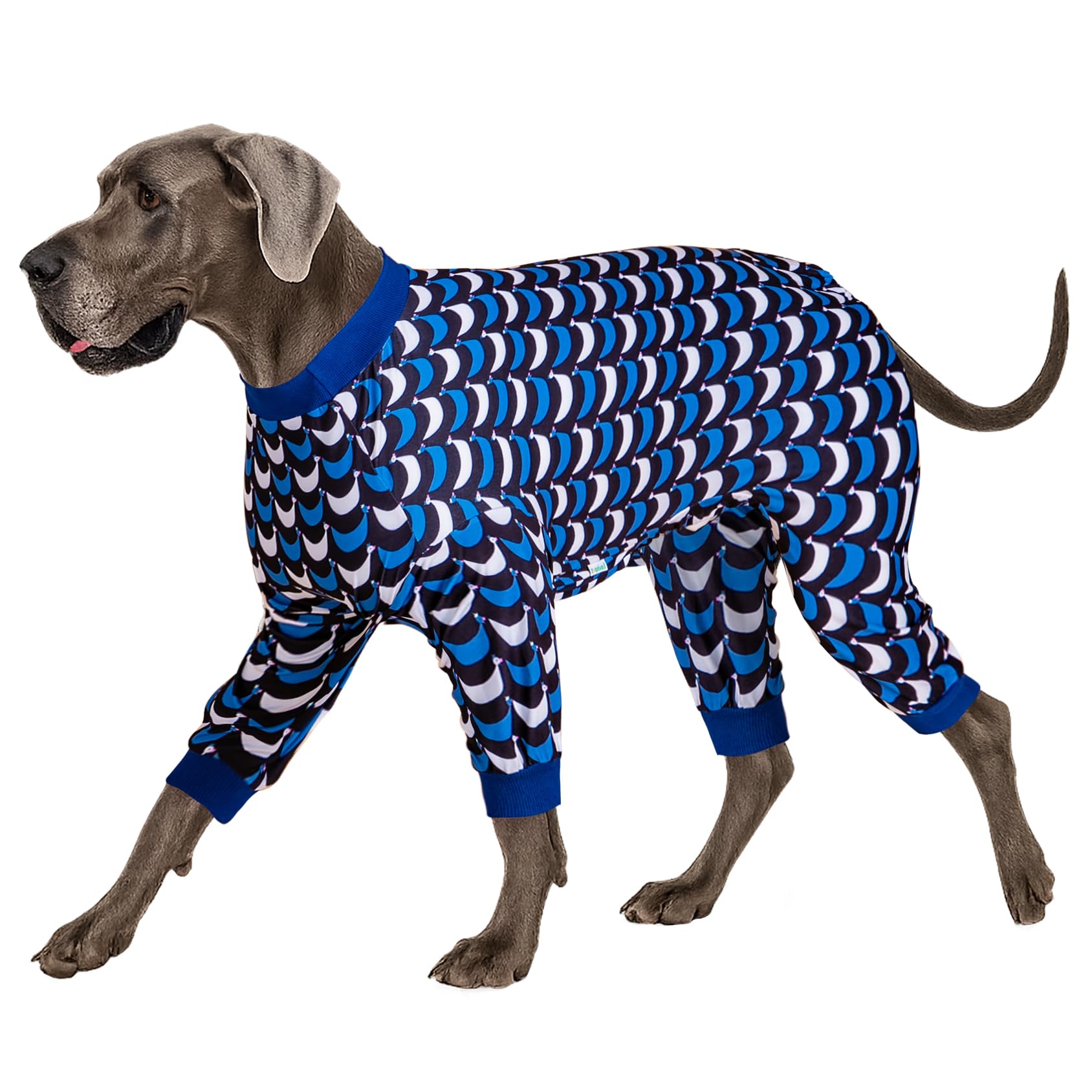 LovinPet Jammies large dogs onesie front view shows anti-licking design for calm, supervised wear