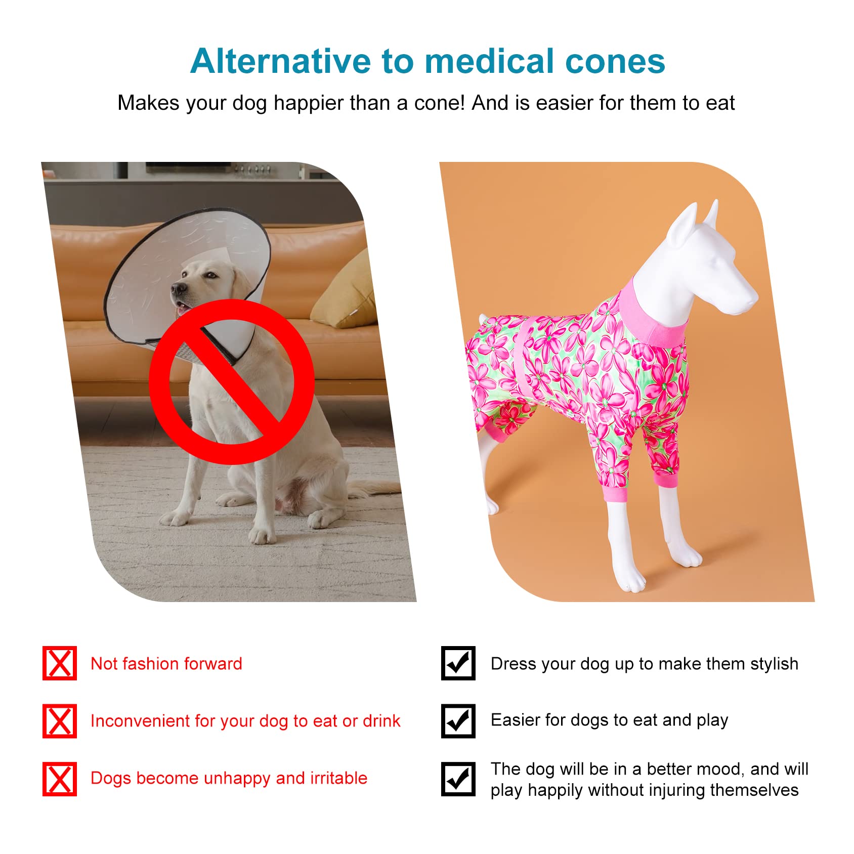 LovinPet large-dog full-coverage pajamas enabling natural movement.
