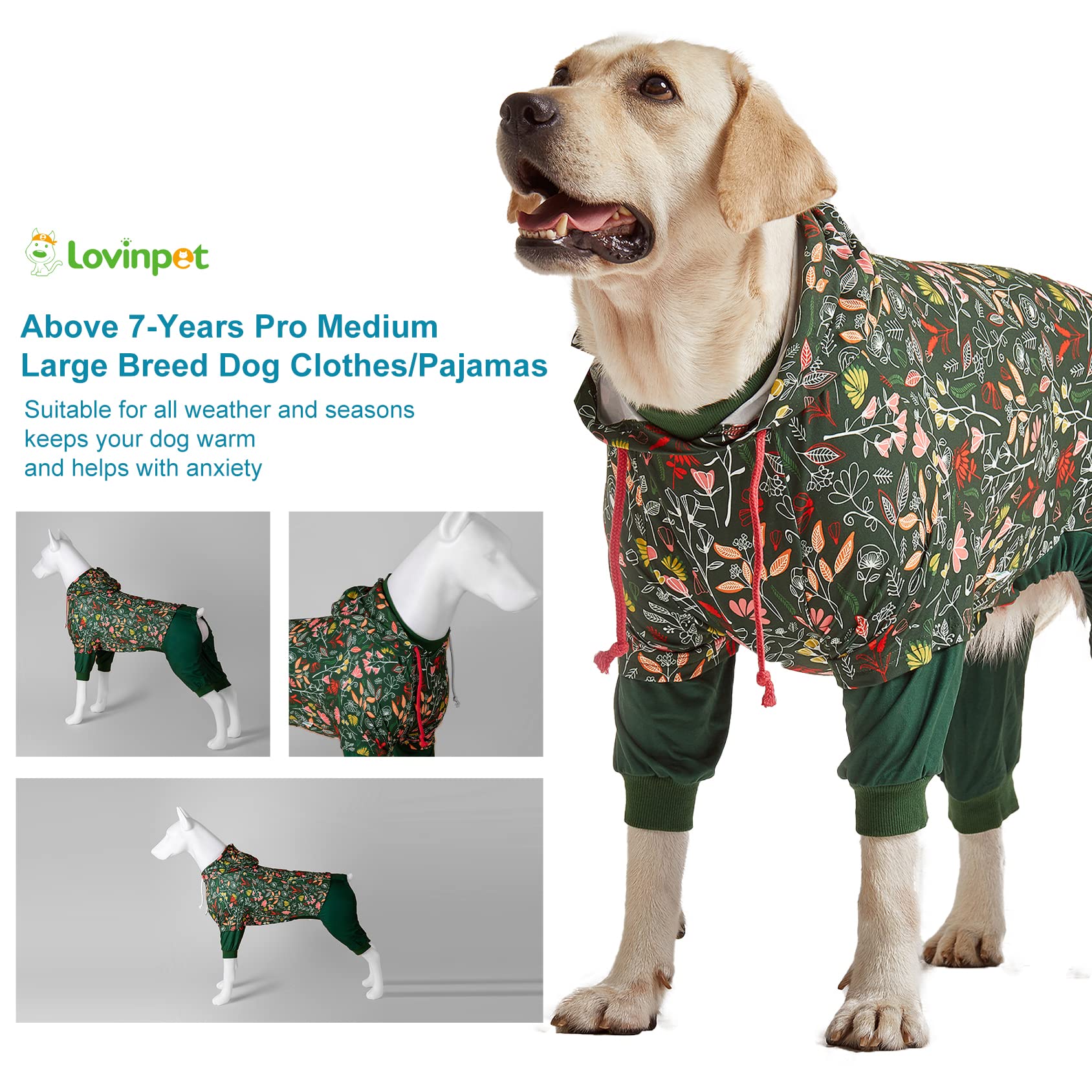 LovinPet large dog onesie dew-moss dark green print for stylish photos