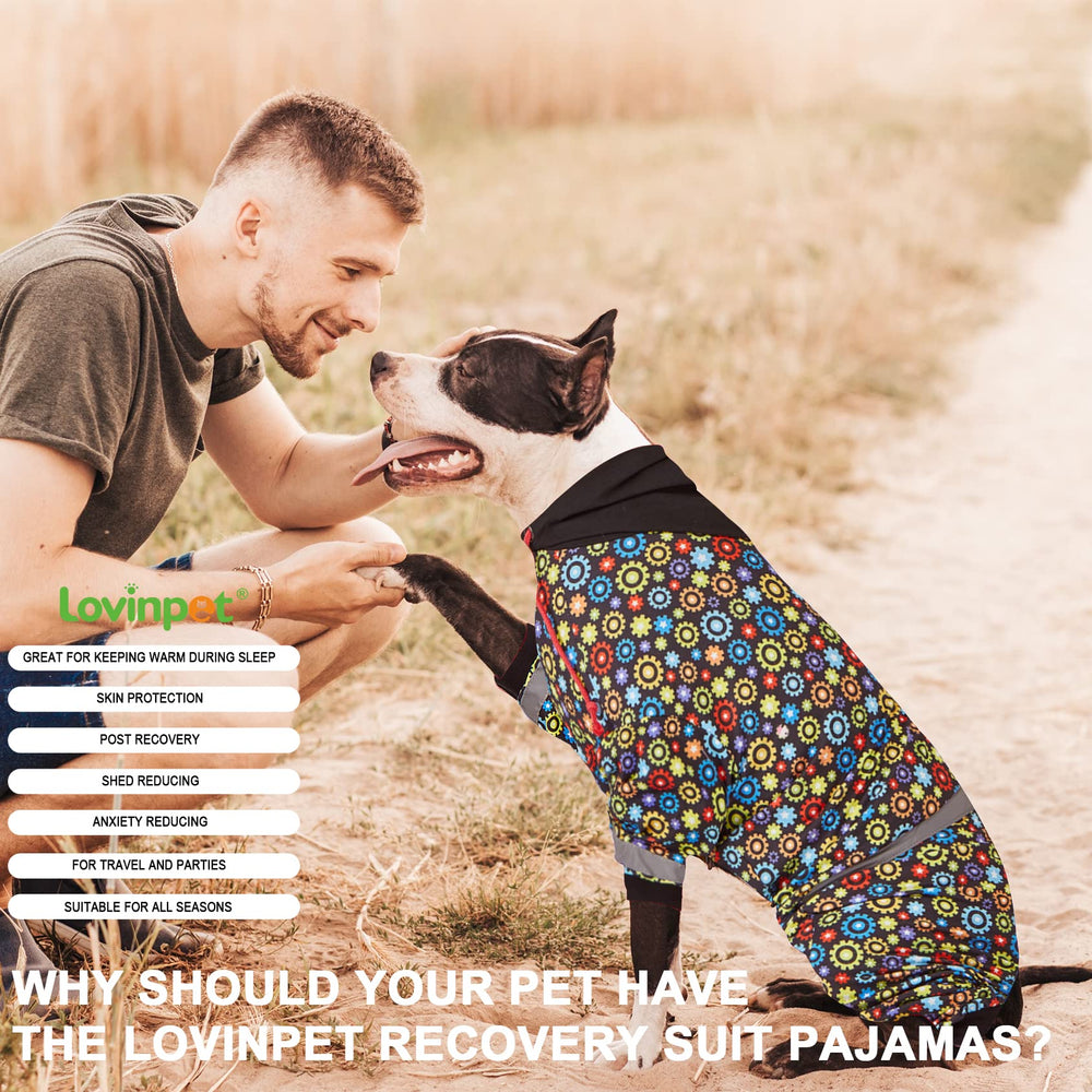 LovinPet large dog onesie snug-fit design keeps the pajama in place for playful pups