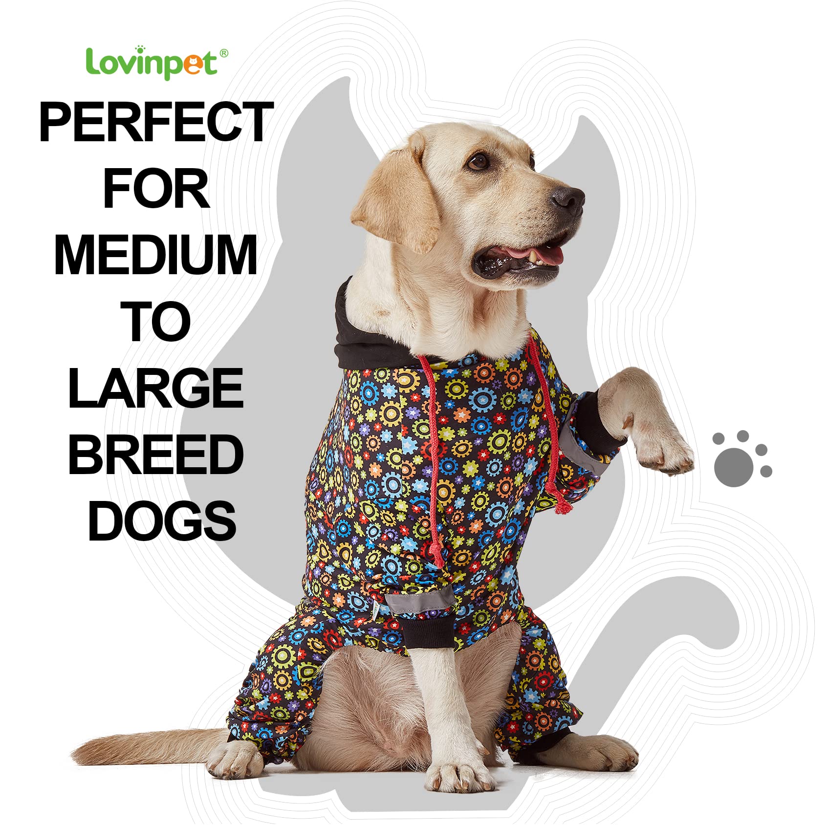 LovinPet large dog onesie soft elastic fabric provides comfortable easy on-off fit for large dogs