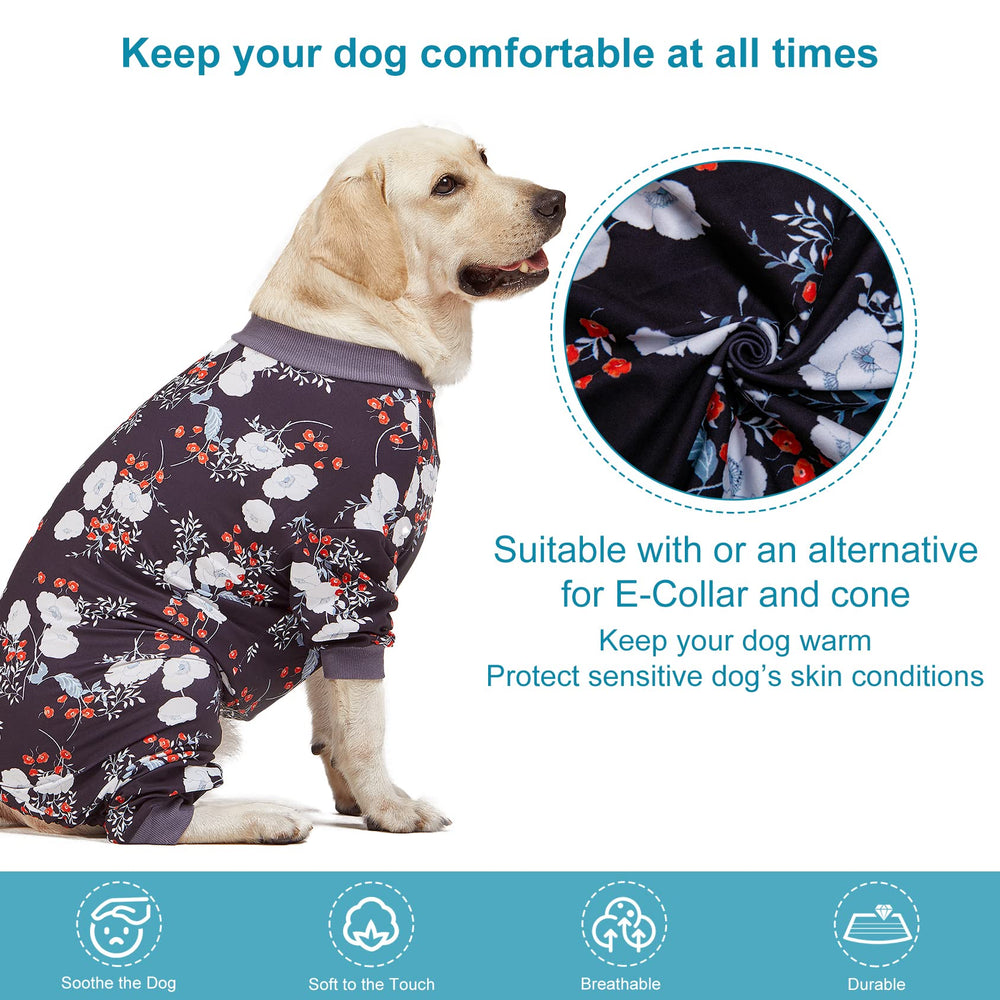 LovinPet large dog pajamas back view shows easy wear and lightweight stretch.