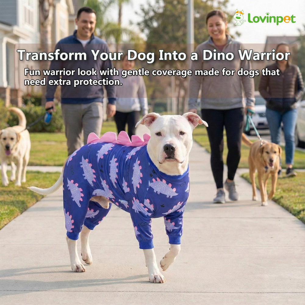 LovinPet large dog pajamas easy-care-dino-prints illustrate machine-washable durability and fun design