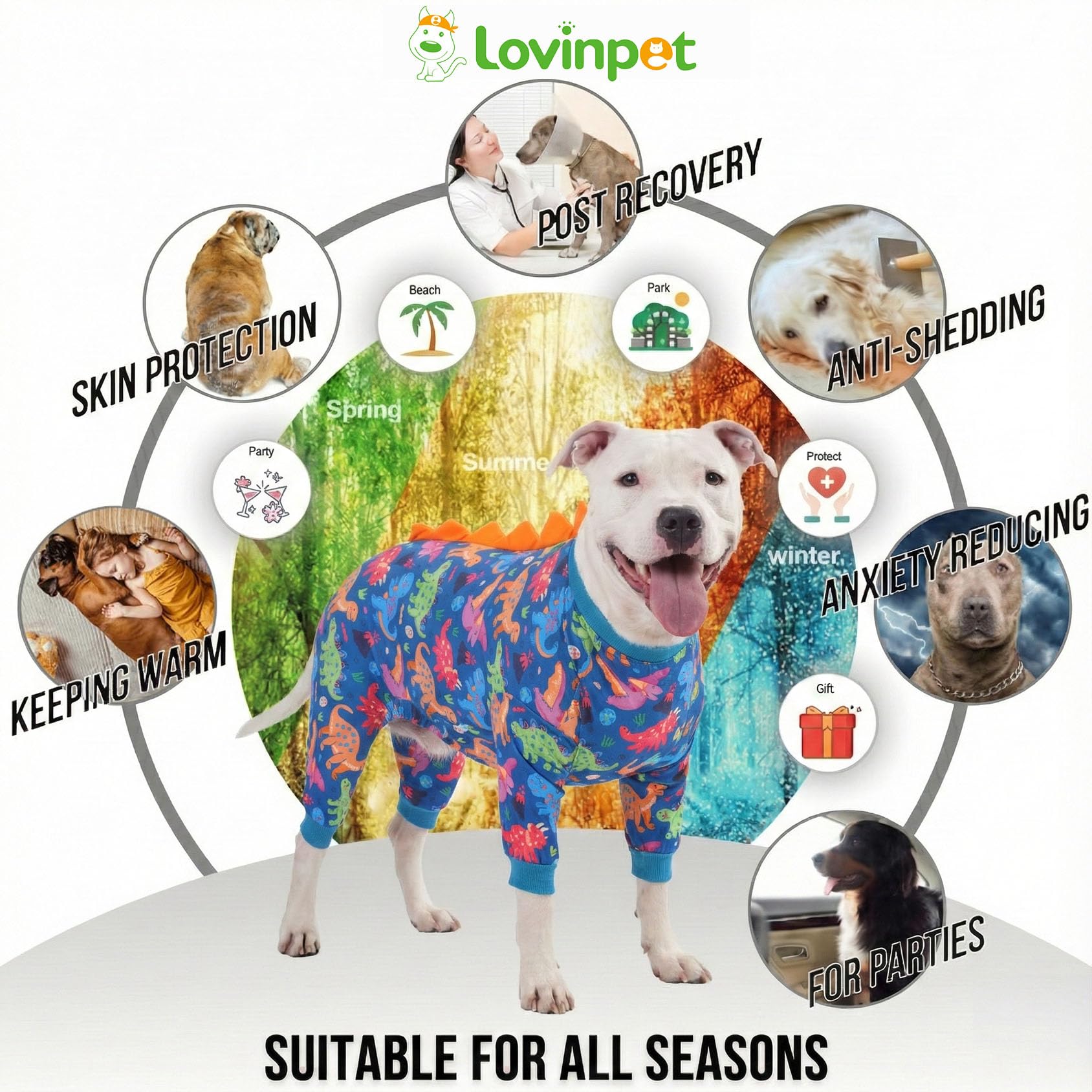 LovinPet large dog pajamas easy-care visuals show machine-washable design