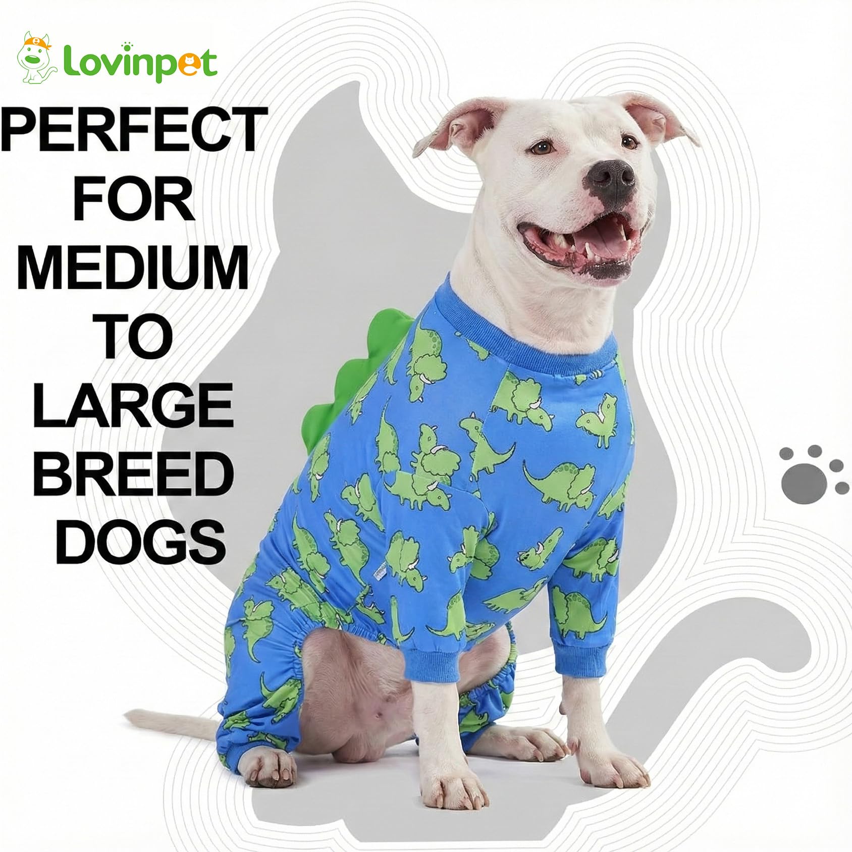 Roomy cut demonstrates chest, belly, and legs coverage for bigger breeds