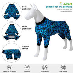 LovinPet large dog pajamas stretchy fabric enables easy on/off and comfort.