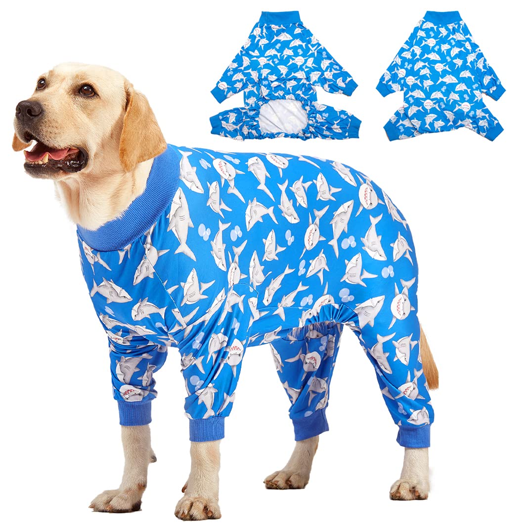 LovinPet large dog pjs blue shark print for comfortable playtime