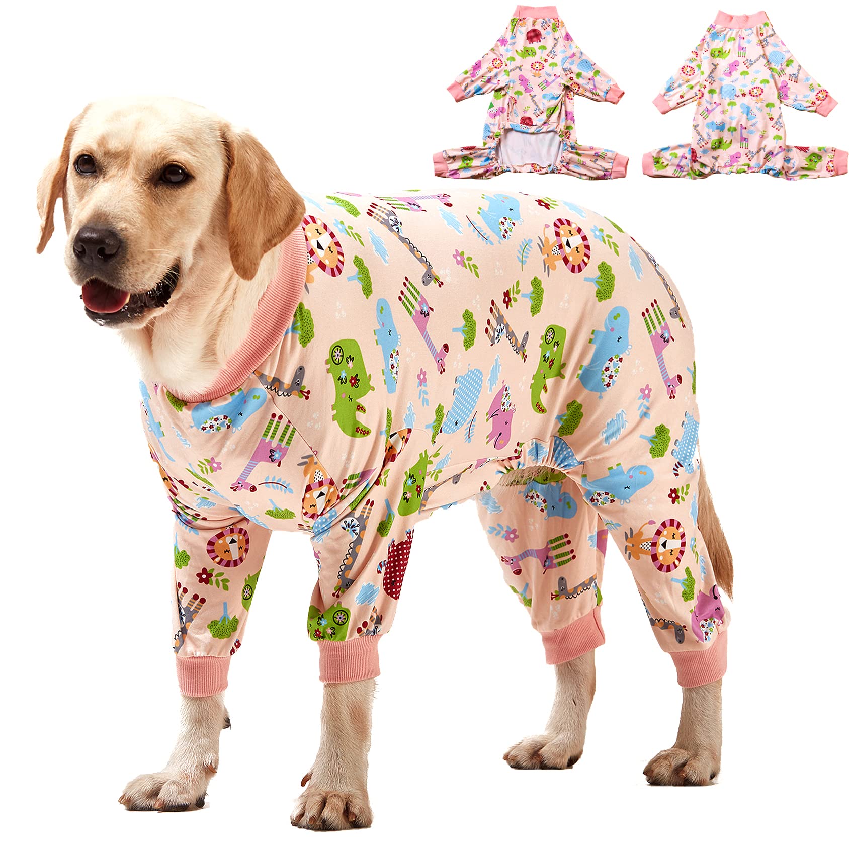 LovinPet large dog pajamas front view in pink print for cozy warmth.