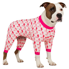 LovinPet large dog pjs with red flamingo print front view for comfort