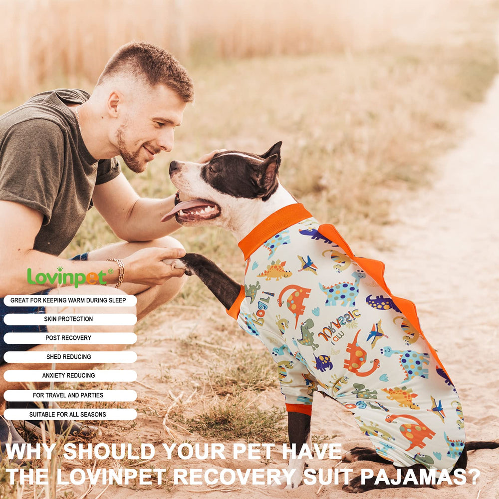 LovinPet user-story image captures a relaxed large dog at home in pajamas.