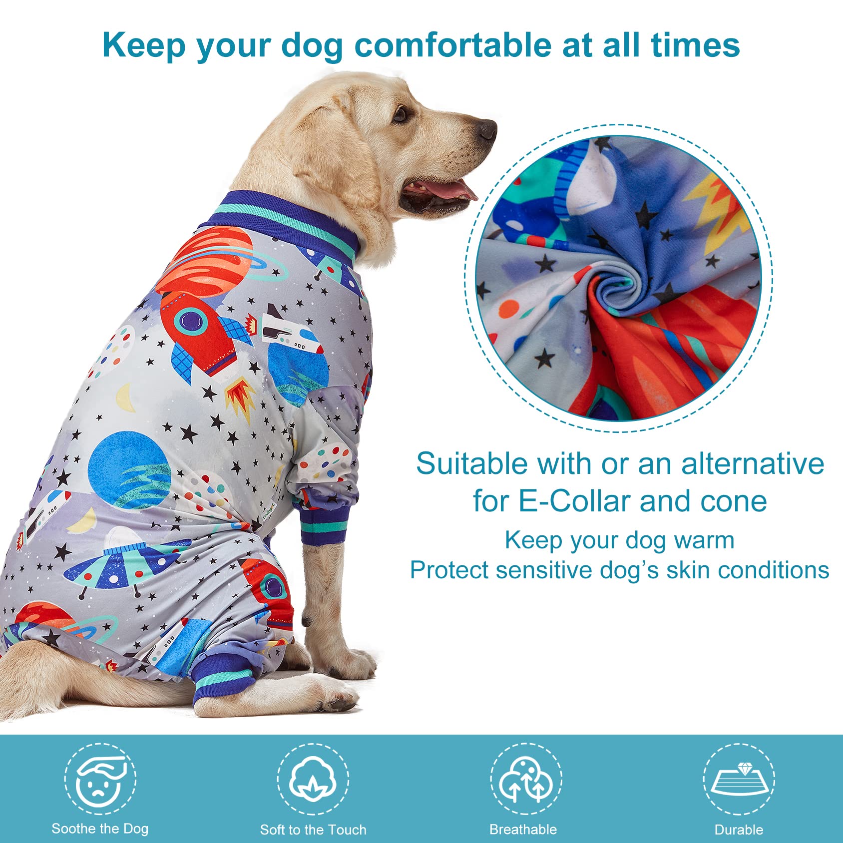 LovinPet large dog pajamas fabric weave closeup of cotton-poly blend