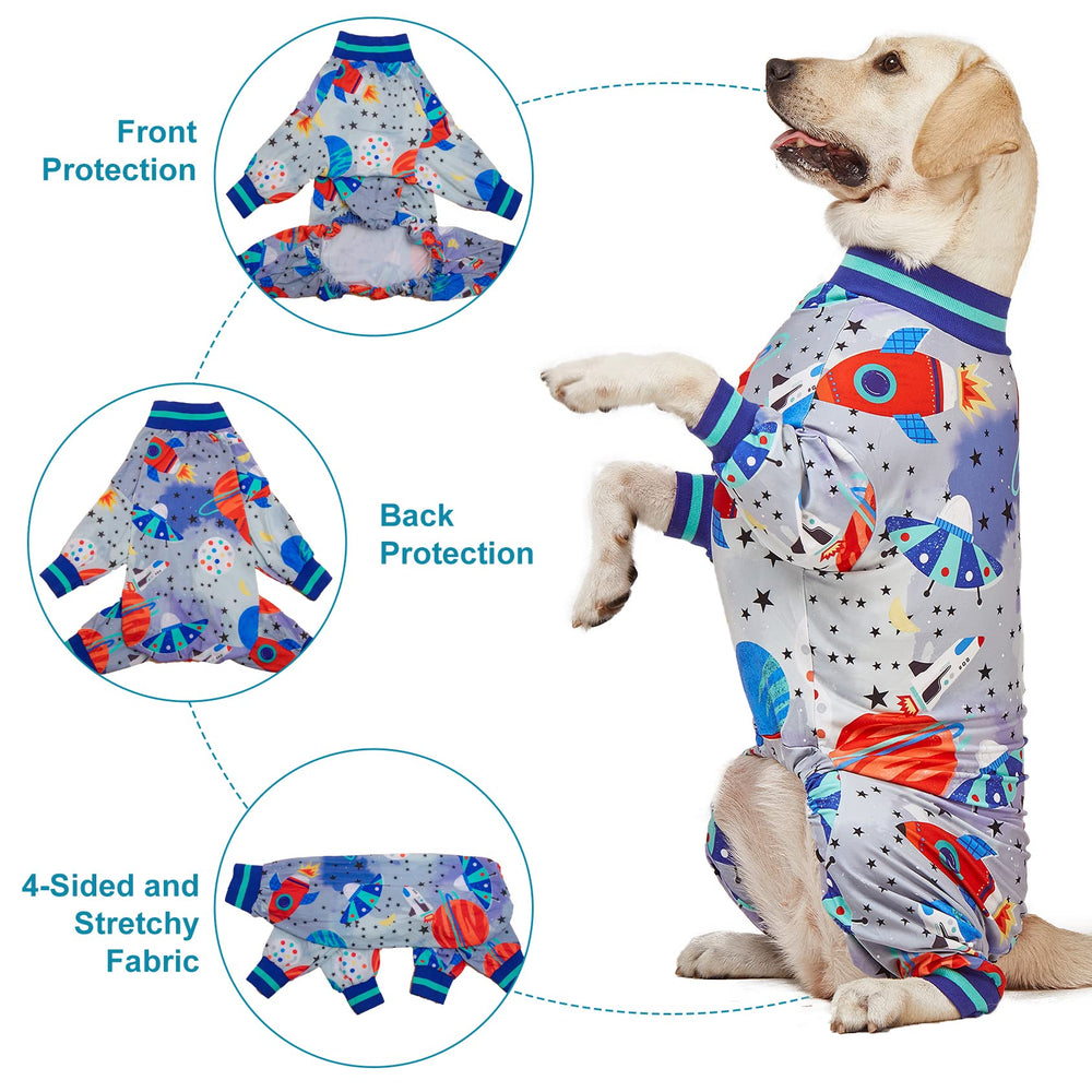 LovinPet large dog pajamas galaxy print closeup of design integrity