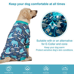 LovinPet outdoor adventure dog pajama keeps large dogs comfy.