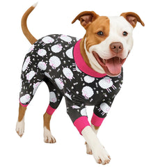 LovinPet pet pajamas front view with black sheep print, cozy large-dog wear.