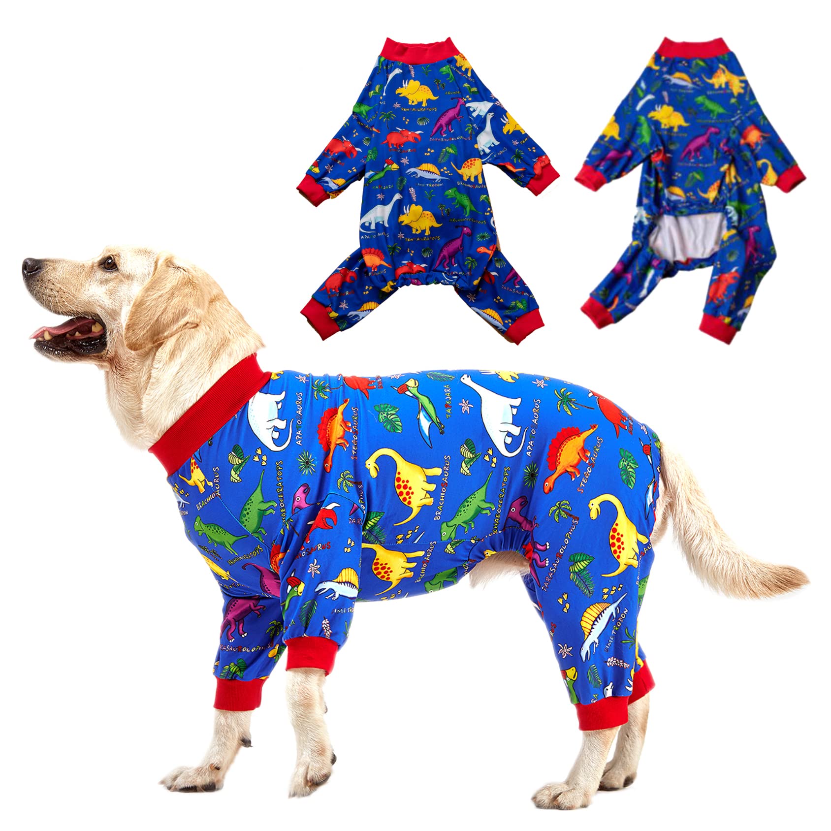 LovinPet Pitbull large dog clothes with dinosaurs print for comfortable recovery wear