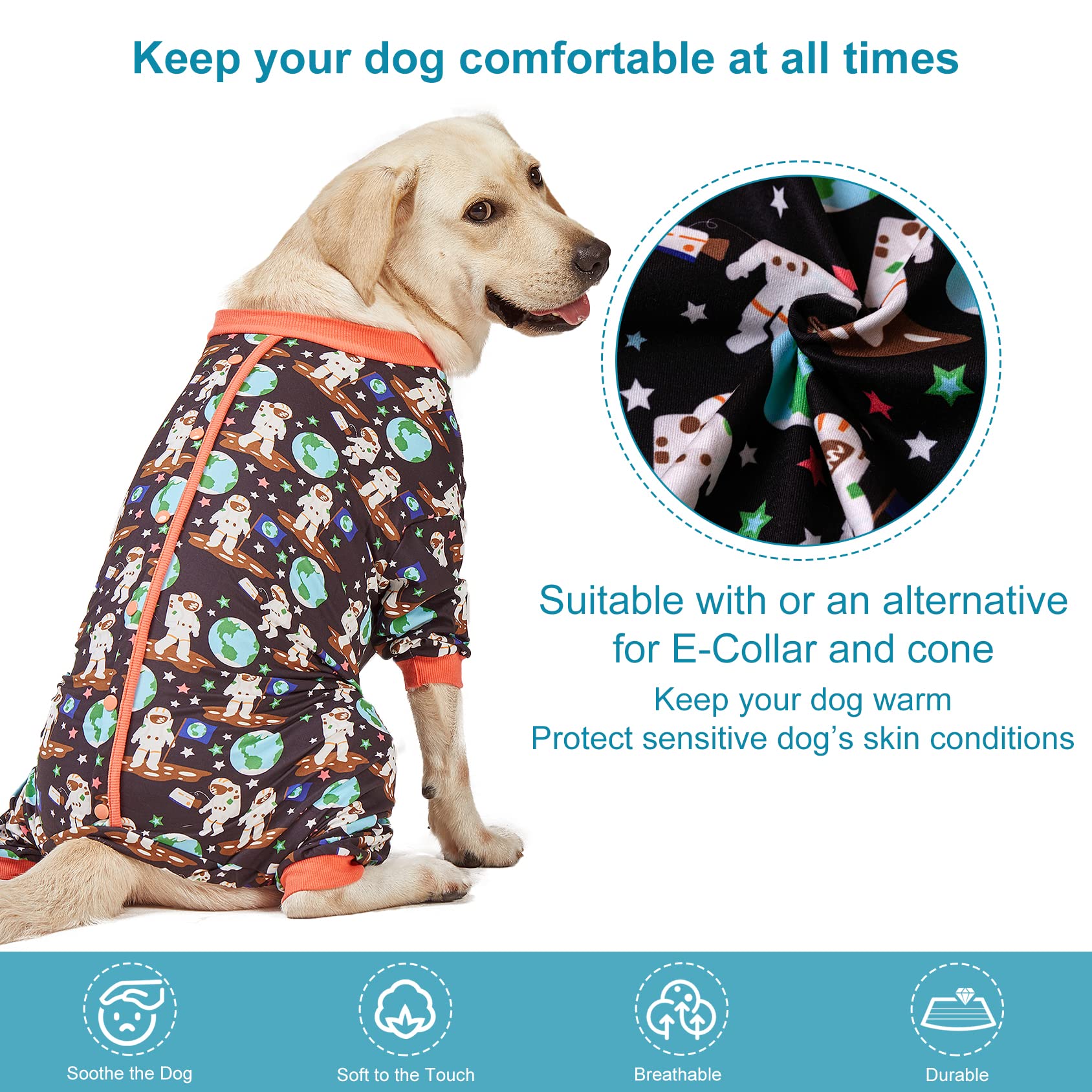 LovinPet Pitbull Onesie knee-coverage close-up highlights knee protection for recovery-friendly wear.