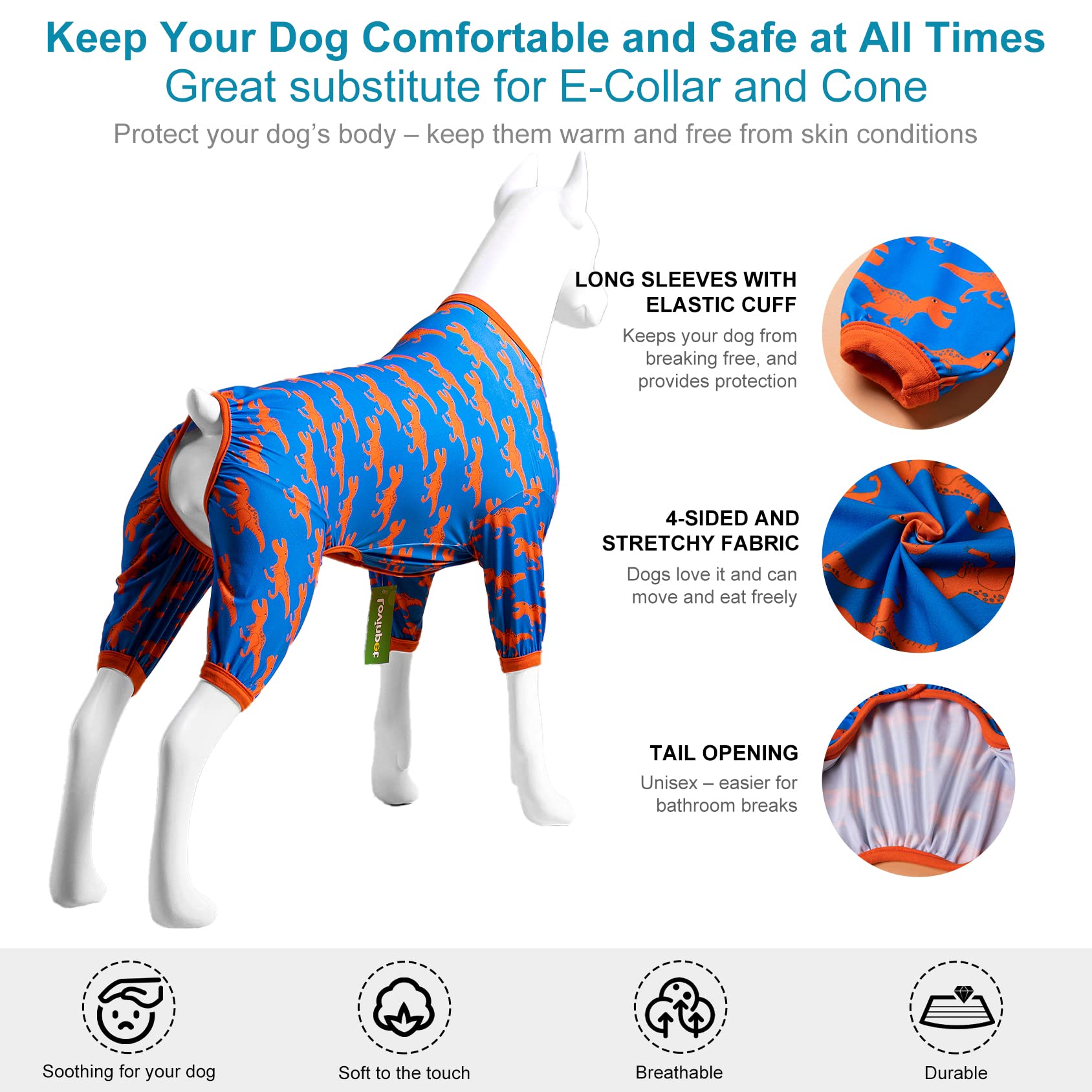 LovinPet pitbull pajamas post-surgery cone alternative on calm dog.