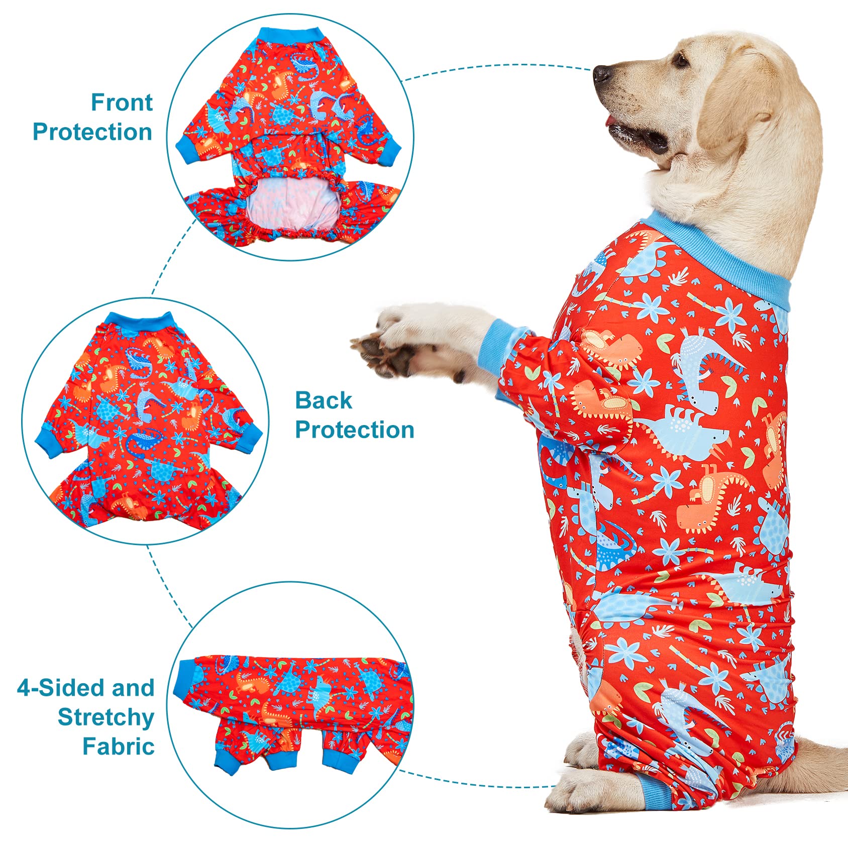 LovinPet Pitbull Pajamas surgery-recovery wear close-up showing snug fit.