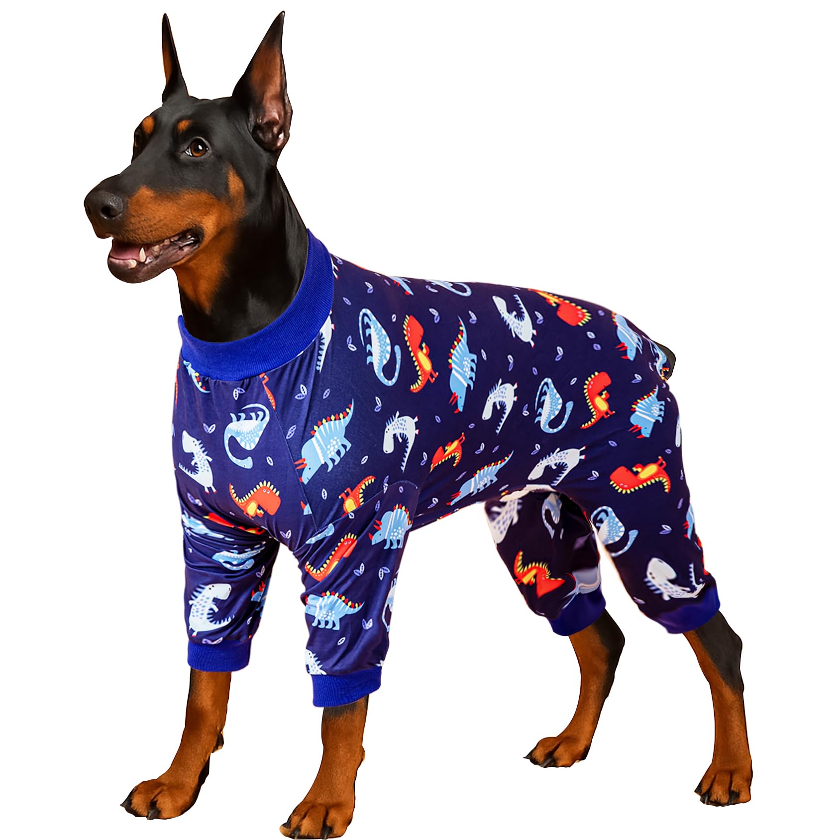 LovinPet Pitbull Onesie blue dinosaurs print offers cozy all-day wear