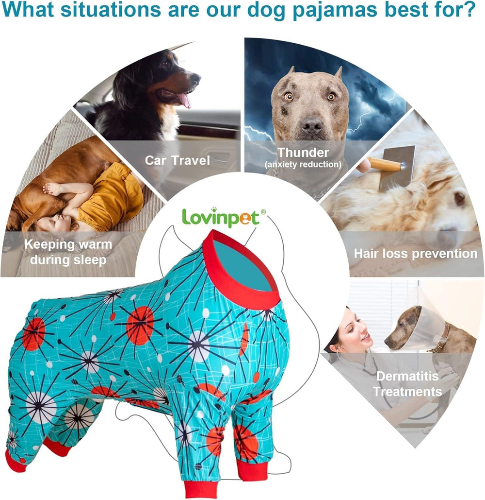 LovinPet Pitbull PJs on dog demonstrates protective recovery wear for healing and comfort.