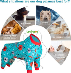 LovinPet Pitbull PJs on dog demonstrates protective recovery wear for healing and comfort.