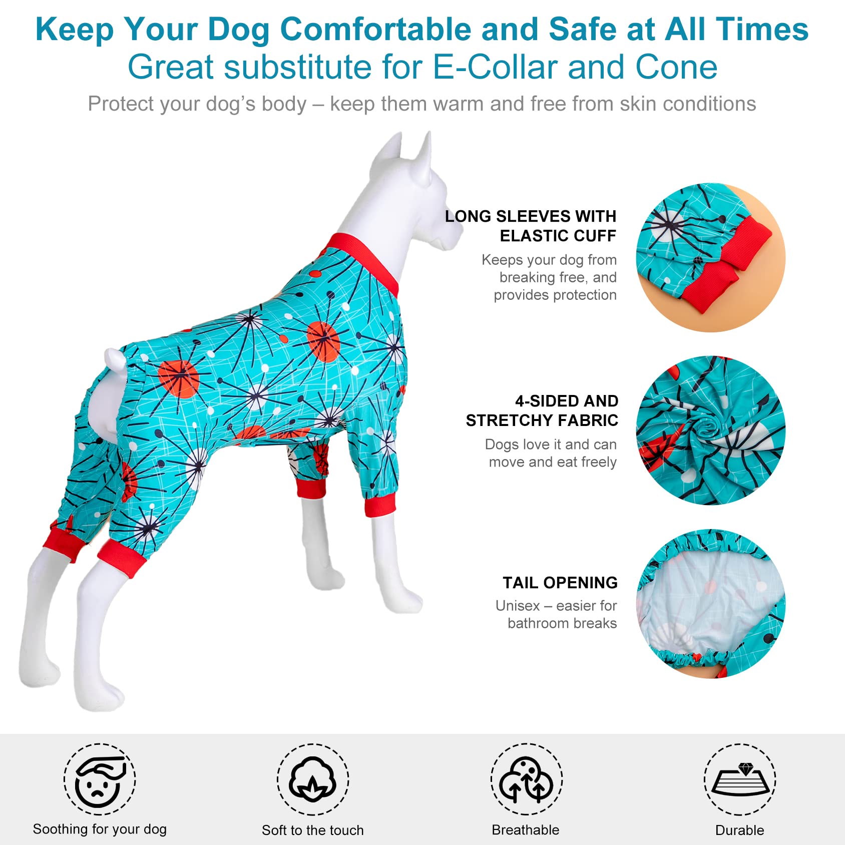 LovinPet PJs soft material emphasizes breathable cotton-poly blend and easy movement.