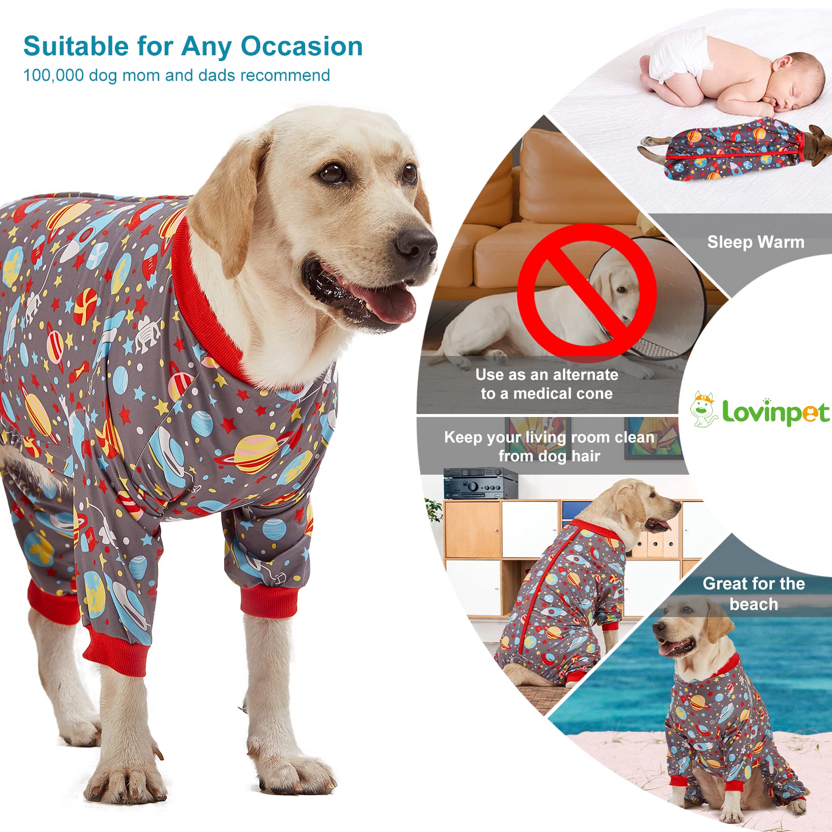 LovinPet cone-alternative pajamas help deter licking and scratching during healing