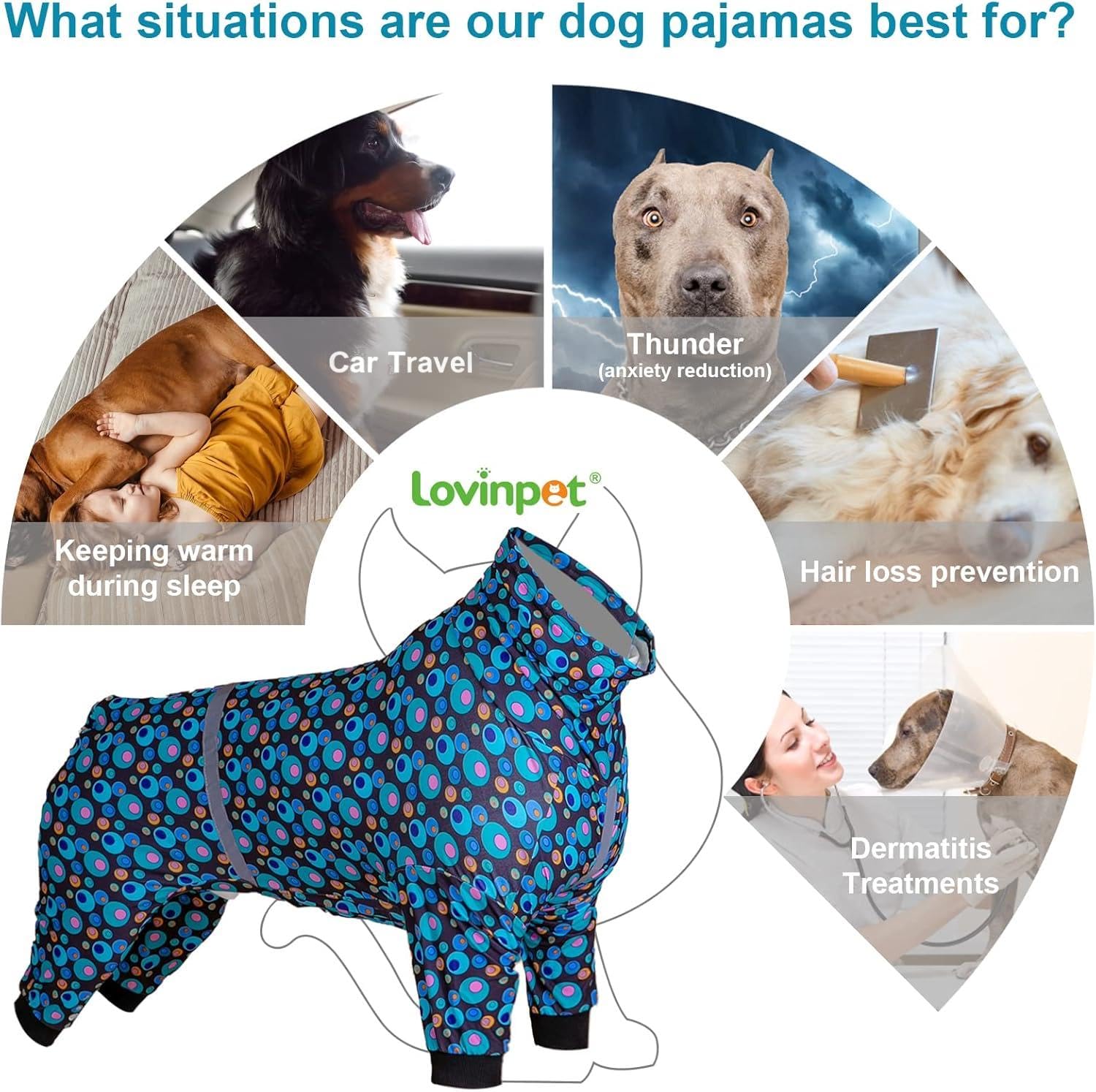 LovinPet PJS dog jumpsuit with reflective stripe enhances visibility for safe night walks